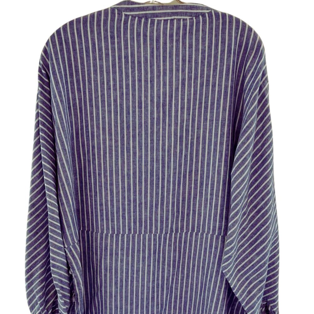 ZARA trf Collection Relaxed Linen/Cotton Blend Striped Blue White Tunic Shirt - Picture 7 of 14